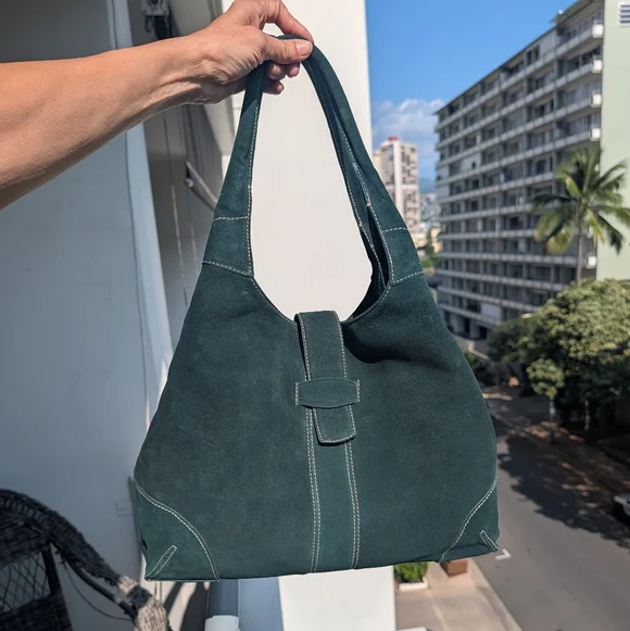 Ann Taylor vtg Y2k Hamilton soho green suede Large hobo bag - Picture 1 of 14